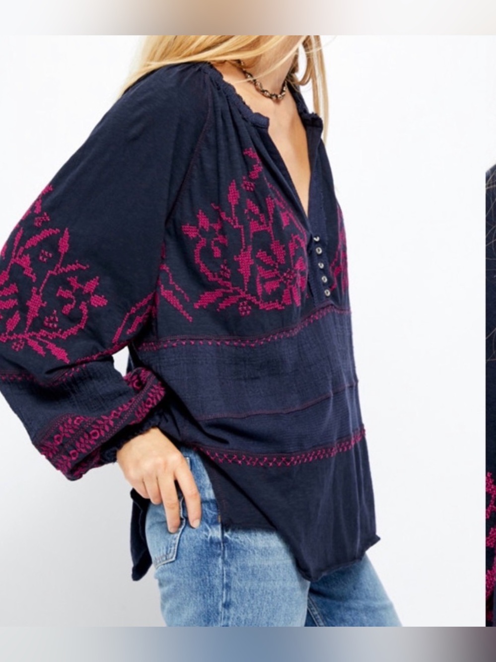 Free People "Persuasion" top Navy with Magenta size S/P - Picture 9 of 9